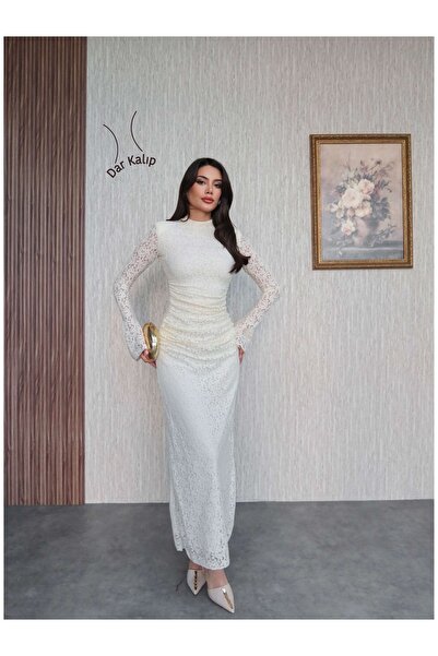 ESRAHELVACI Lace Shoulder Shoulder Pad Piece Long Dress