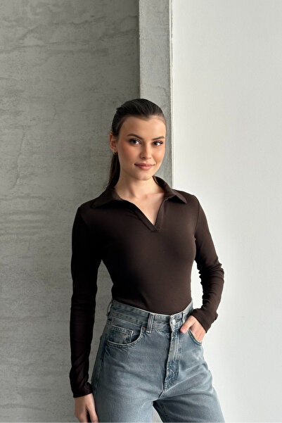 macharel jeans Women's Polo Neck Long Sleeve Basic Blouse