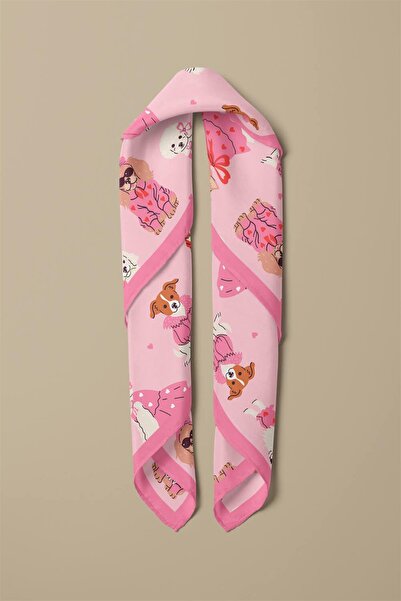 Vissona %100 İpek Süslü Köpek Desenli Kadın Bandana