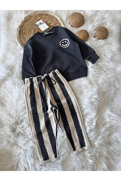 babymoon kids Φόρμα για αγόρια με ριγέ κάτω μέρος και μπλούζα σε καπνιστό και...