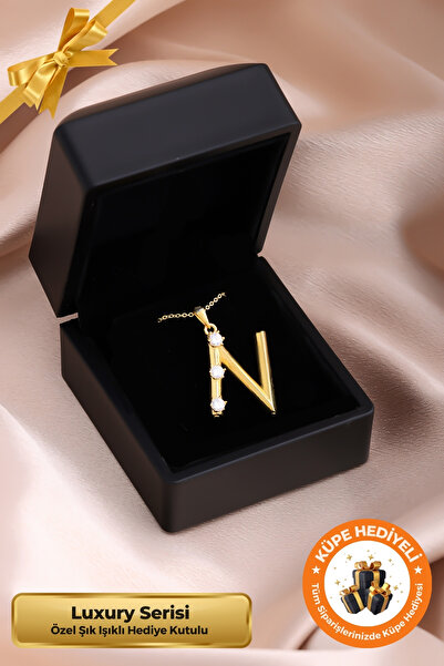 Lucente Jewellery Işıklı Hediye Kutulu N Harfi 925 Ayar Gümüş Kaplama Harf Se...