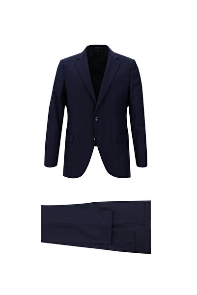 Abdullah Kiğılı 7 دروب قصة ضيقة بدلة صوفية مربعة النقشات ذات قصة ضيقة