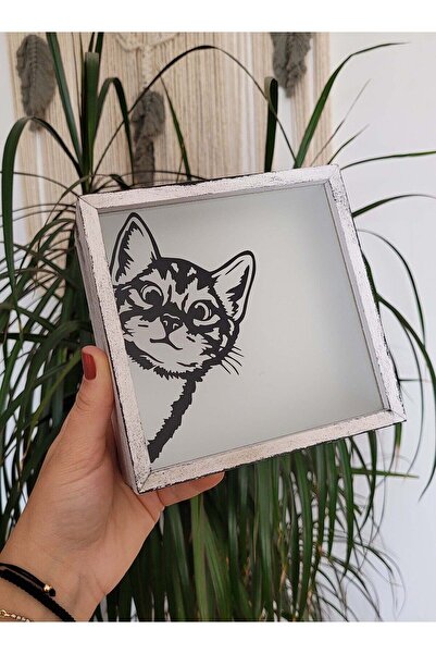 happy mountains Ahşap Hazneli Beyaz Renkli Dikkat Kedi Çıkabilir Konseptli Ku...