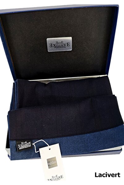 Exve Exclusive Navy Blue Plain Gift Boxed Pu Leather Double-Sided Wool Scarf Shawl Ribbed Knit