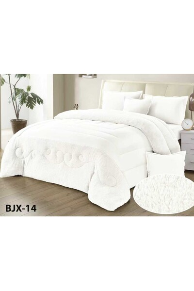 Moon طقم مفرش نفر 4 قطع شتوي حشوة وسط مخمل ناعم مع فرو سادة ذو وجهين خامة مخمل فخم لحاف مقاس 210*170