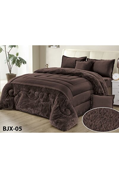 Moon Winter double bed set, 6 pieces, soft velvet middle filling with plain fur, double-sided, luxurious velvet material, quilt size 250*230