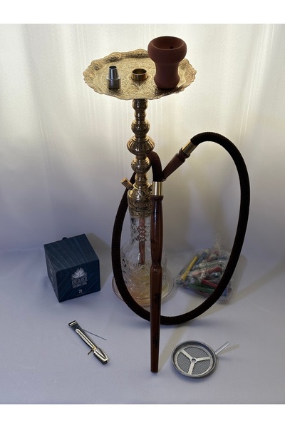 sarayhediye Pirinç-bakır nargile takımı büyük model sarı