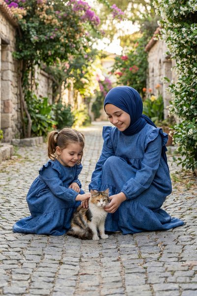 Betül Akbay Girl's Linen Hijab Dress – Asude Model Long Full Length Dress