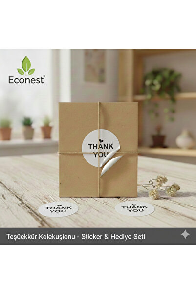 Kuşe Sticker 108 Adet – Yuvarlak Kesim 3,7 cm – Thank You – Etiket / Paketleme