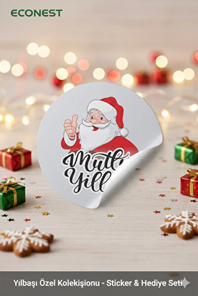 EcoNest Yılbaşı Hediye etiketi–Paket süsleme–Ajanda 12 Adet Noel baba yılbaşı mutlu yıllar (3,7x3,7cm)