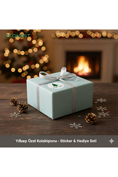 EcoNest Yılbaşı Hediye etiketi–Paket süsleme–Ajanda 12 Adet Mutlu Yıllar Noel Yılbaşı 3,7x3,7cm