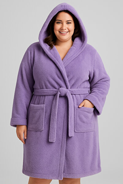 MODELHOME Cotton Hooded Robe in Lilac Color (L-Xl-2Xl-3Xl-4Xl-5Xl-6Xl) Large / Oversized Size Bathrobe