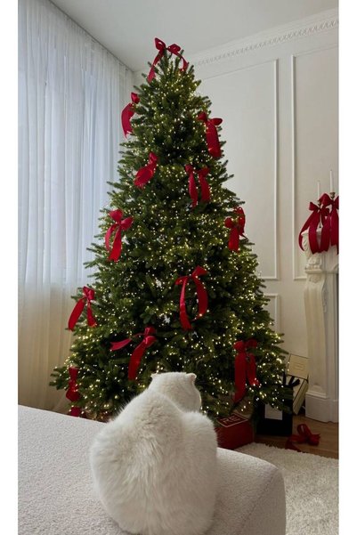 MARİANO VENANZİO 10Pcs Ribbon Bow Pine Tree Ornament, Christmas Decorative Bow