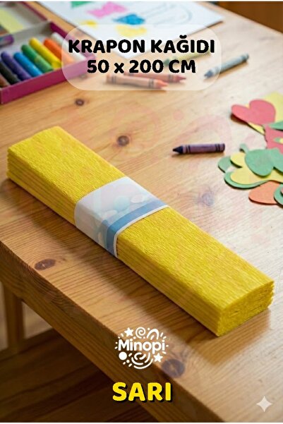 Minopi Sarı Krapon Kağıdı 10'lu Paket Renkli El İşi Kağıdı Okul Anaokulu Süsleme
