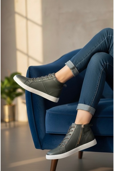 LOS SHOES Hakiki Deri Antrasit Ortopedik Tabanlı Günlük Bot