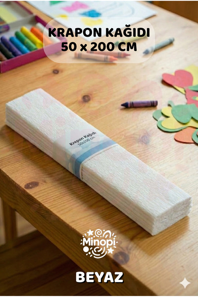 Minopi Beyaz Krapon Kağıdı 10'lu Paket Renkli El İşi Kağıdı Okul Anaokulu Süs...