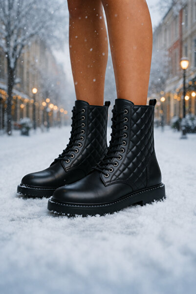 OUTLET41 SİYAH BAKLAVA DESEN KADIN UZUN MARJİNAL POSTAL