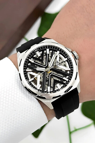 Daniel Klein Silikon Kordon Çelik Kasa Otomatik Mekanizma Erkek Kol Saati Siy...