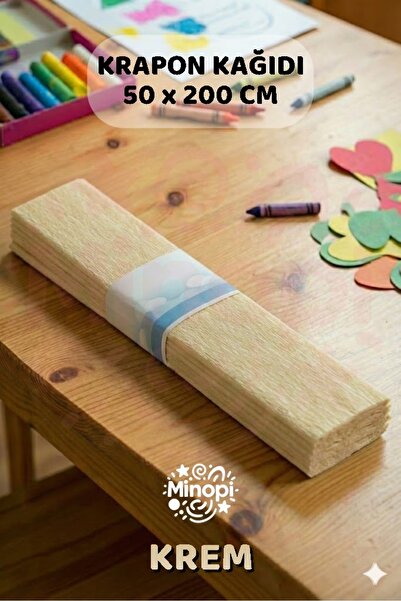 Minopi Krem Krapon Kağıdı 10'lu Paket Renkli El İşi Kağıdı Okul Anaokulu Süsleme