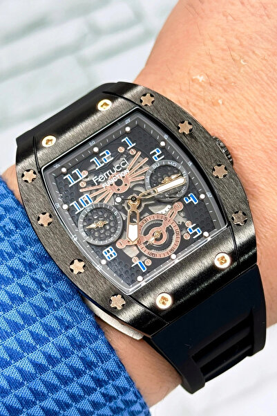 Ferrucci Function, 3atm, Siyah Renk Silikon Kordon Erkek Kol Saati, Sdfer138