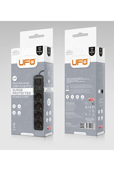 UFO Akım Korumalı Priz 4 Lü +2 Usb ve type-c li Termal Anahtarlı 1.5 metre