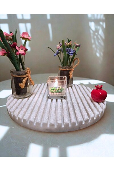 Taş Devri İSM Tavă de prezentare din marmură, marmură albă naturală, rotundă ...