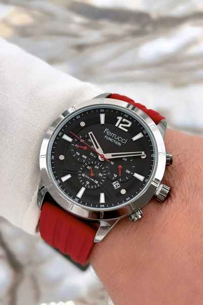 Ferrucci Function Men's Wristwatch with Silicone Cord Bracelet Gift 3atm Red Sdfer065