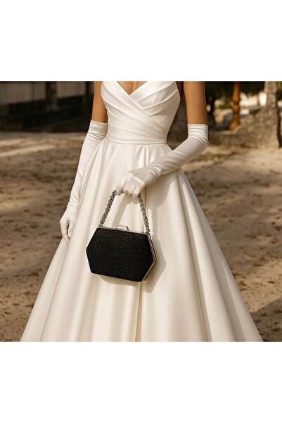 NAZART Women's Complex Shiny Black Evening Dress Clutch Chain Strap Handheld Wedding Engagement Evening Bag