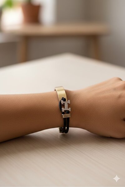 Moda Accessories الذهب الزركون H سوار سلسلة سوداء