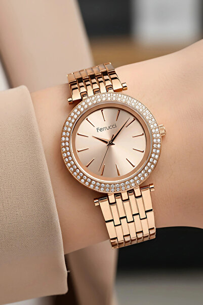 Ferrucci Kadın Kol Saati Çelik Kordon 3 Atm Suya Dayanıklı Bileklik Hediyeli Rose Sdfer053