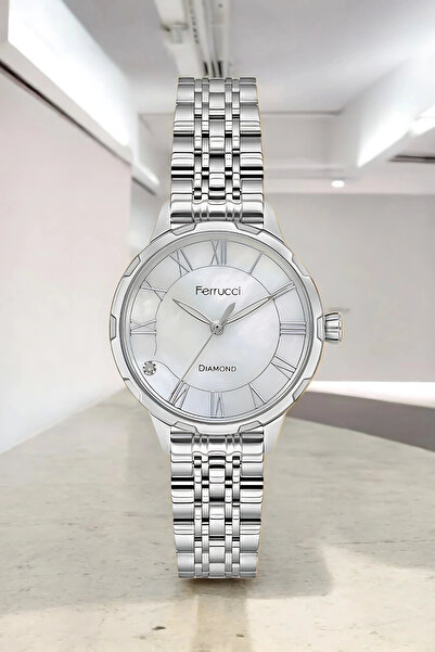 Ferrucci 3 ATM Suya Dayanıklı, Diamond Taş Detaylı, Çelik Kordon ve Kasa Kadın Kol Saati, sdfer146