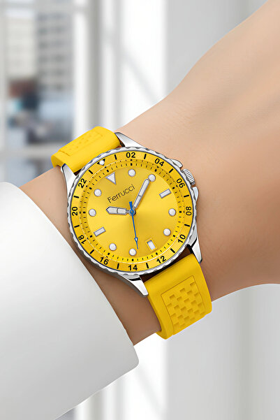 Ferrucci Sarı Silikon Kordon Gümüş Çelik Kasa Kadın Kol Saati Fc 03282s.05 Bi...
