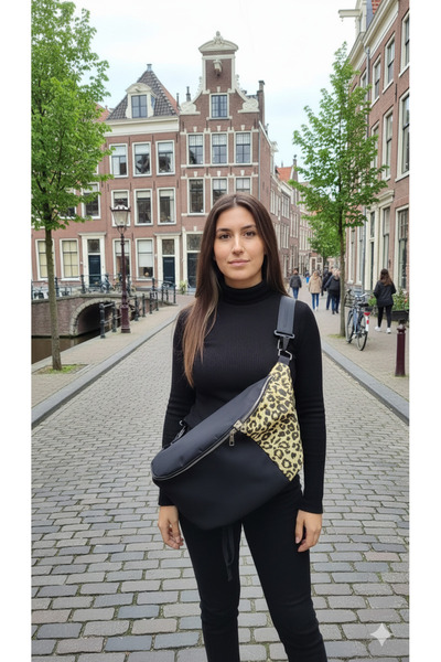 Nts Leopar Modern Şık Günlük Su İtici Büyük Boy Çapraz Ayarlanabilir Askılı Body Bag Bel Ve Omuz Çantası