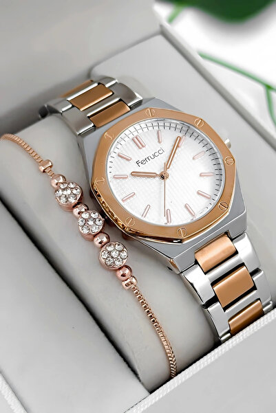 Ferrucci ساعة يد نسائية بسوار وعلبة من الفولاذ، مقاومة للماء حتى 3 ضغط جوي، ل...