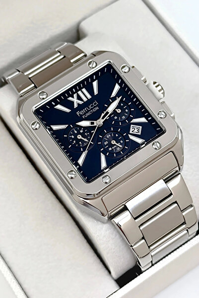 Ferrucci Function Men's Wrist Watch, Steel Band 3Atm Water Resistant Silver-B...