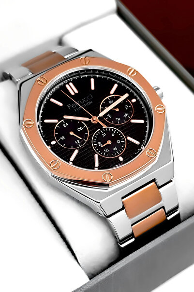 Ferrucci Erkek Kol Saati Rose-Gümüş Renk Çelik Kordon ve Kasa, Function sdfer001