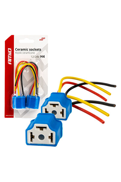 AMIO Set de 2 socluri ceramice H4, rezistente la căldură, 12-24V