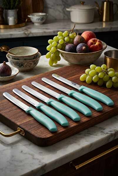 Rooc Set of 6 Ultra Sharp Serrated Blades, Bright Green, 22 cm 100% Guaranteed Stainless Steel