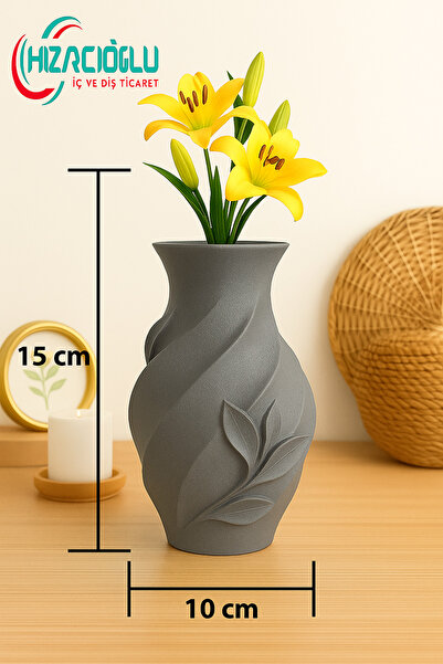 HIZARCIOĞLU İÇ VE DIŞ TİCARET Dekoratif 3D Baskı Modern Vazo – Yaprak Desenli...