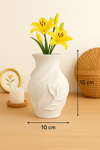 HIZARCIOĞLU İÇ VE DIŞ TİCARET Dekoratif 3D Baskı Modern Vazo – Yaprak Desenli...