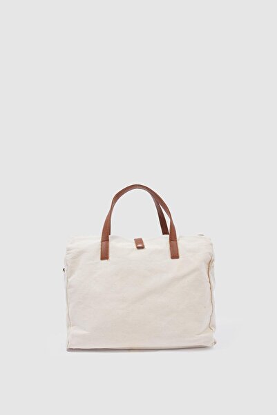 Catwins Γυναικεία τσάντα ώμου με λινό χιαστί λουράκι μεγάλου μεγέθους κρεμ ταν