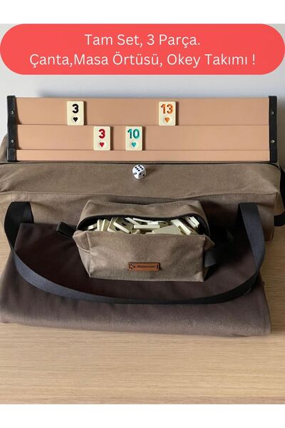 Mady Aksesuar Okey Game Set Brown, Game Table Cover, Plastic Okey Set 3-Piece Set