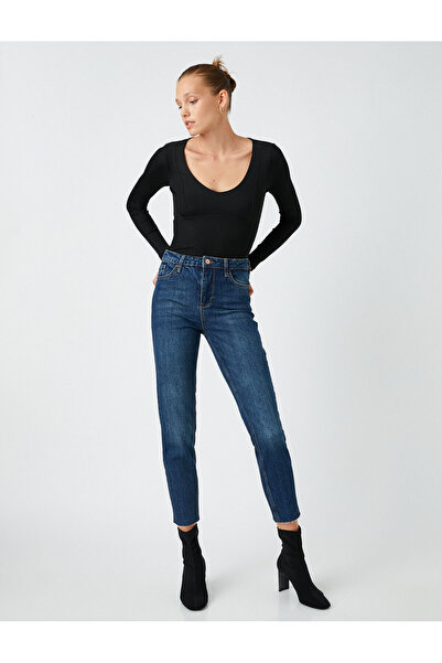 Koton Дънки с висока талия, олекотени тънки дънки Mom Slim Jean
