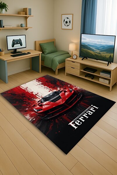 Kessy Home Studio Spor Araba Desenli Genç Oda Halısı Dijital Baskı Salon Halı...
