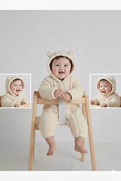 PENGORA Kapüşonlu Welsoft Peluş Kışlık Kız/Erkek Bebek Tulum
