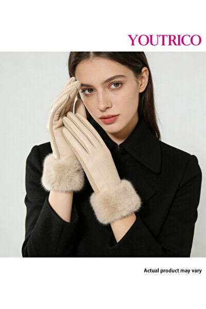 Youtrico قفازات من جلد المنك الصناعي - ملابس شتوية مبطنة حرارياً للنساء