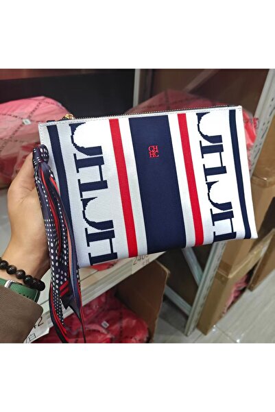 CILMI HARVILL CHHC حقيبة كلاتش نسائية مستطيلة من القماش من CHCH - إغلاق بسحاب، وحزام معصم، ووشاح مميز للعمل