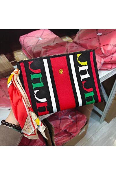 CILMI HARVILL CHHC حقيبة كلاتش نسائية مستطيلة من القماش من CHCH - إغلاق بسحاب، وحزام معصم، ووشاح مميز للعمل