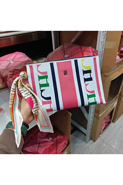 CILMI HARVILL CHHC حقيبة كلاتش نسائية مستطيلة من القماش من CHCH - إغلاق بسحاب، وحزام معصم، ووشاح مميز للعمل