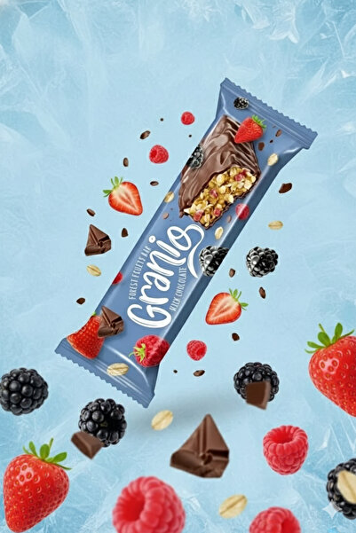 GRANIO Sütlü Çikolata Kaplamalı Yulaf Ezmeli Kırmızı Meyveli Bar 40 gr X 24 Adet